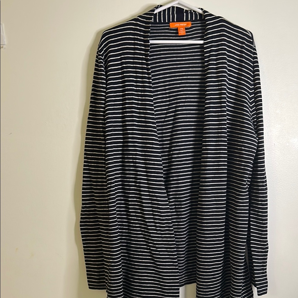 Joe Fresh lightweight cardigan size xl open black white stripes 100% cotton